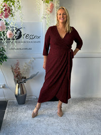 Odessa Burgundy Glitter Wrap Gown
