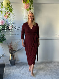 Odessa Burgundy Glitter Wrap Gown