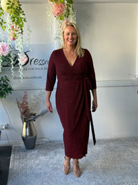 Odessa Burgundy Glitter Wrap Gown