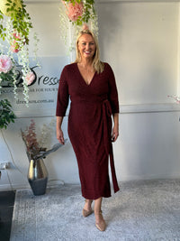 Odessa Burgundy Glitter Wrap Gown