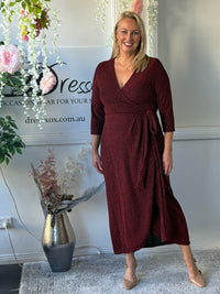 Odessa Burgundy Glitter Wrap Gown