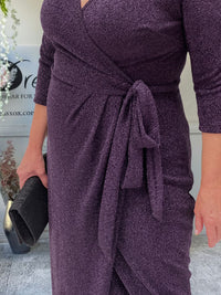 Odessa Purple Glitter Wrap Gown