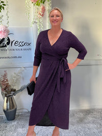 Odessa Purple Glitter Wrap Gown