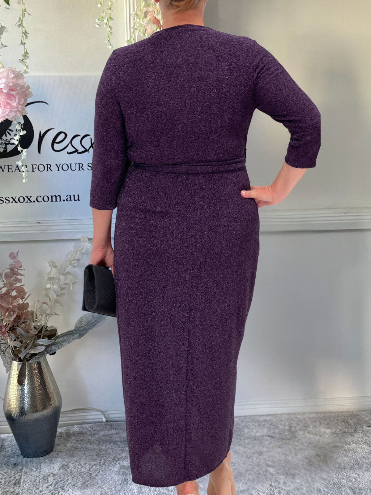 Odessa Purple Glitter Wrap Gown