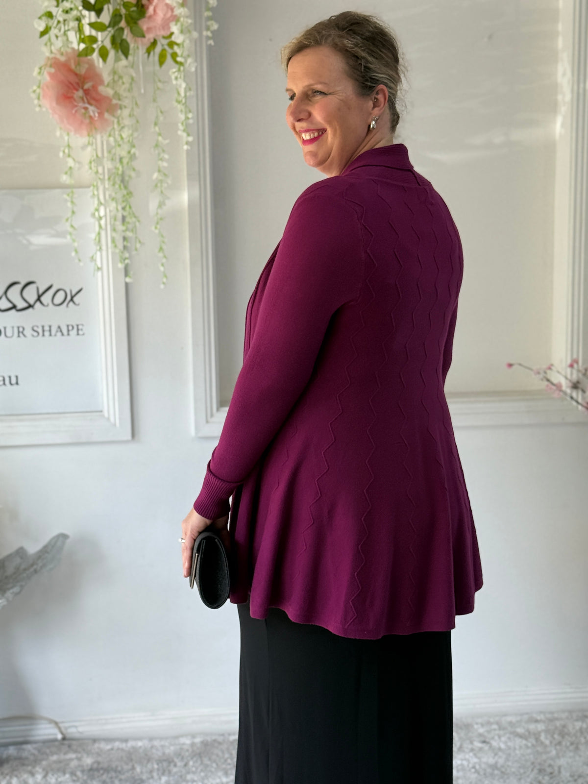 Olinda Plum Wool Knit Cardigan