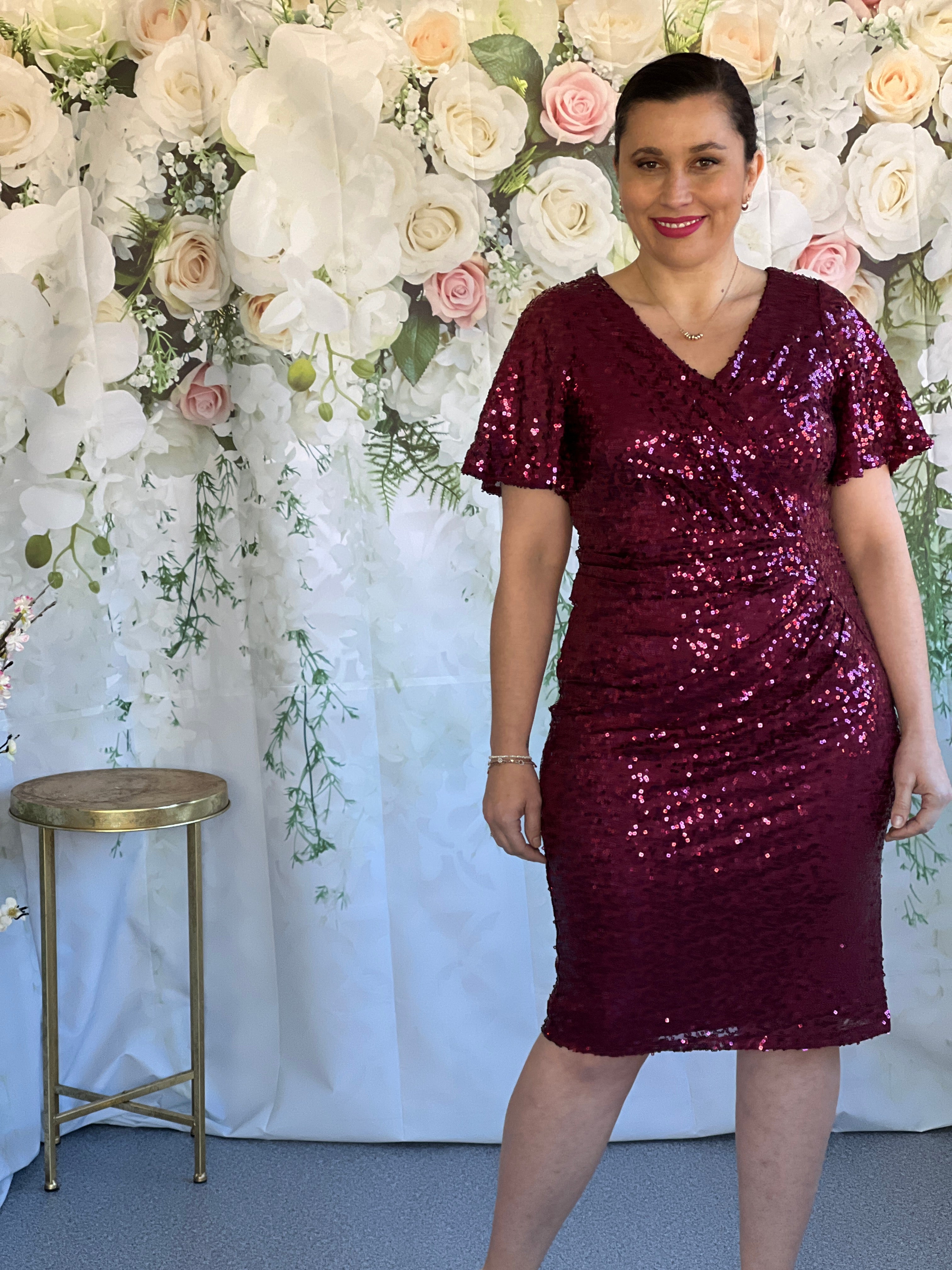 Olympia Burgundy Sequin Evening Dress Dressxox