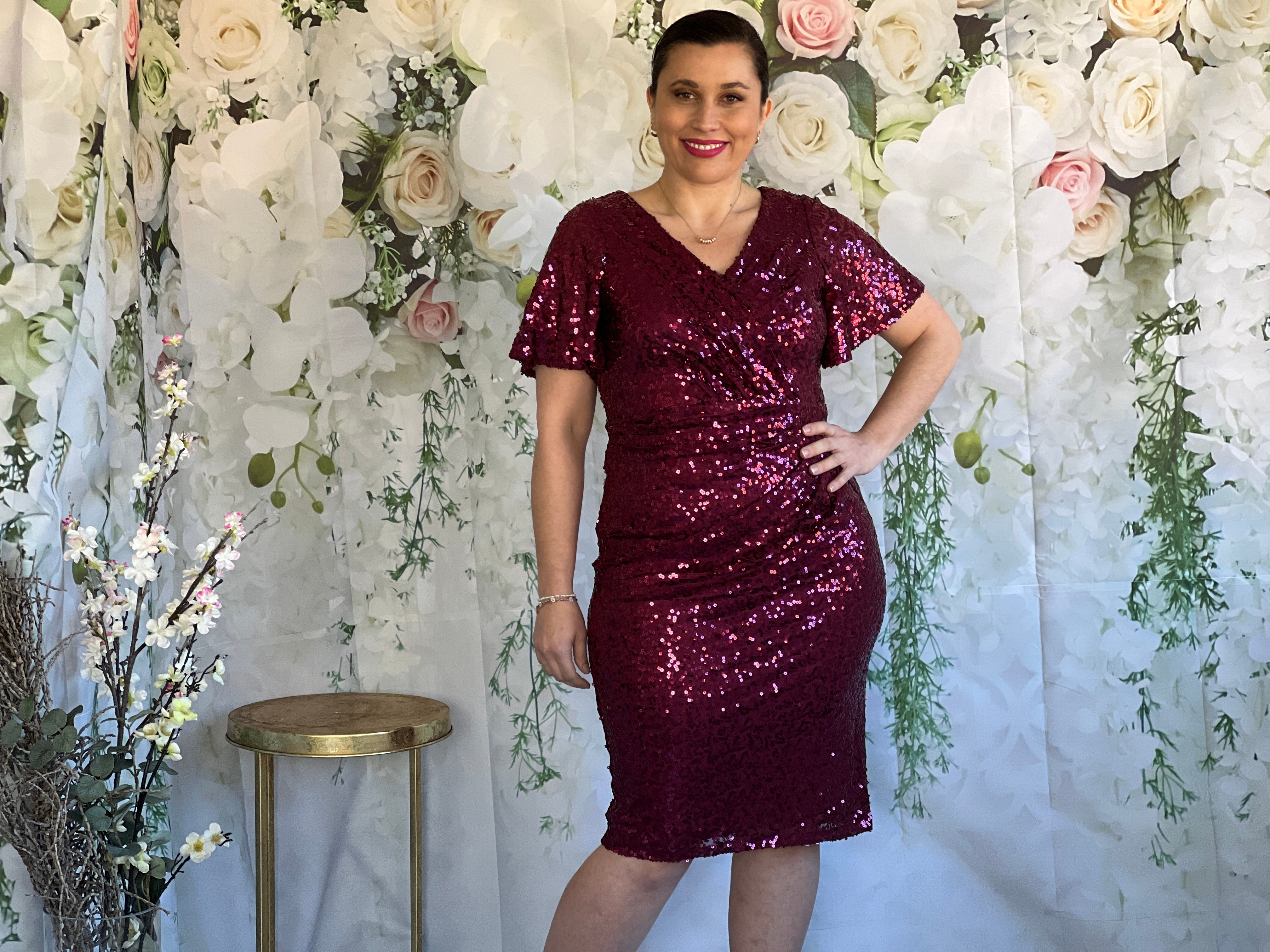 Olympia Burgundy Sequin Evening Dress Dressxox