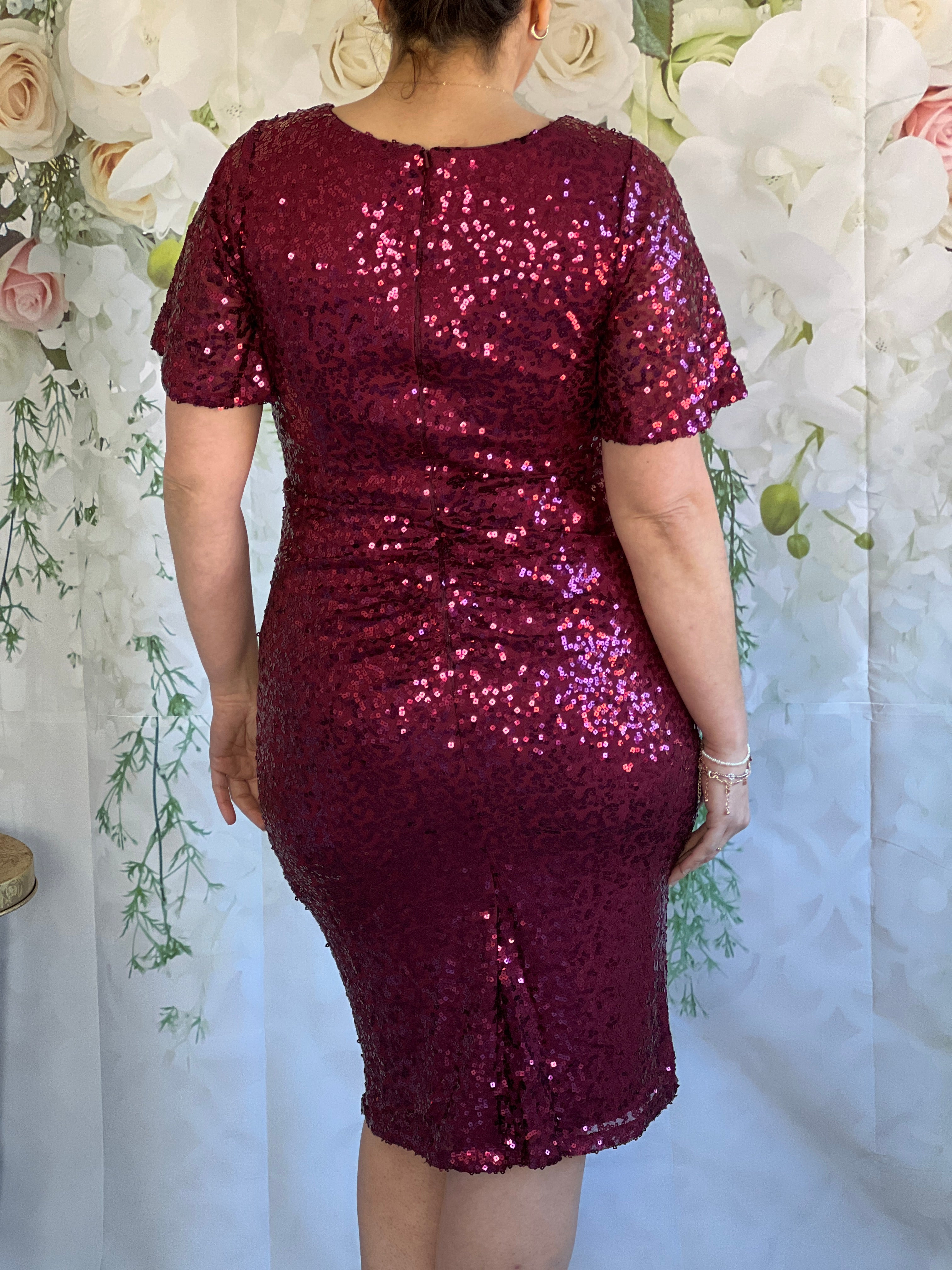 Olympia Burgundy Sequin Evening Dress