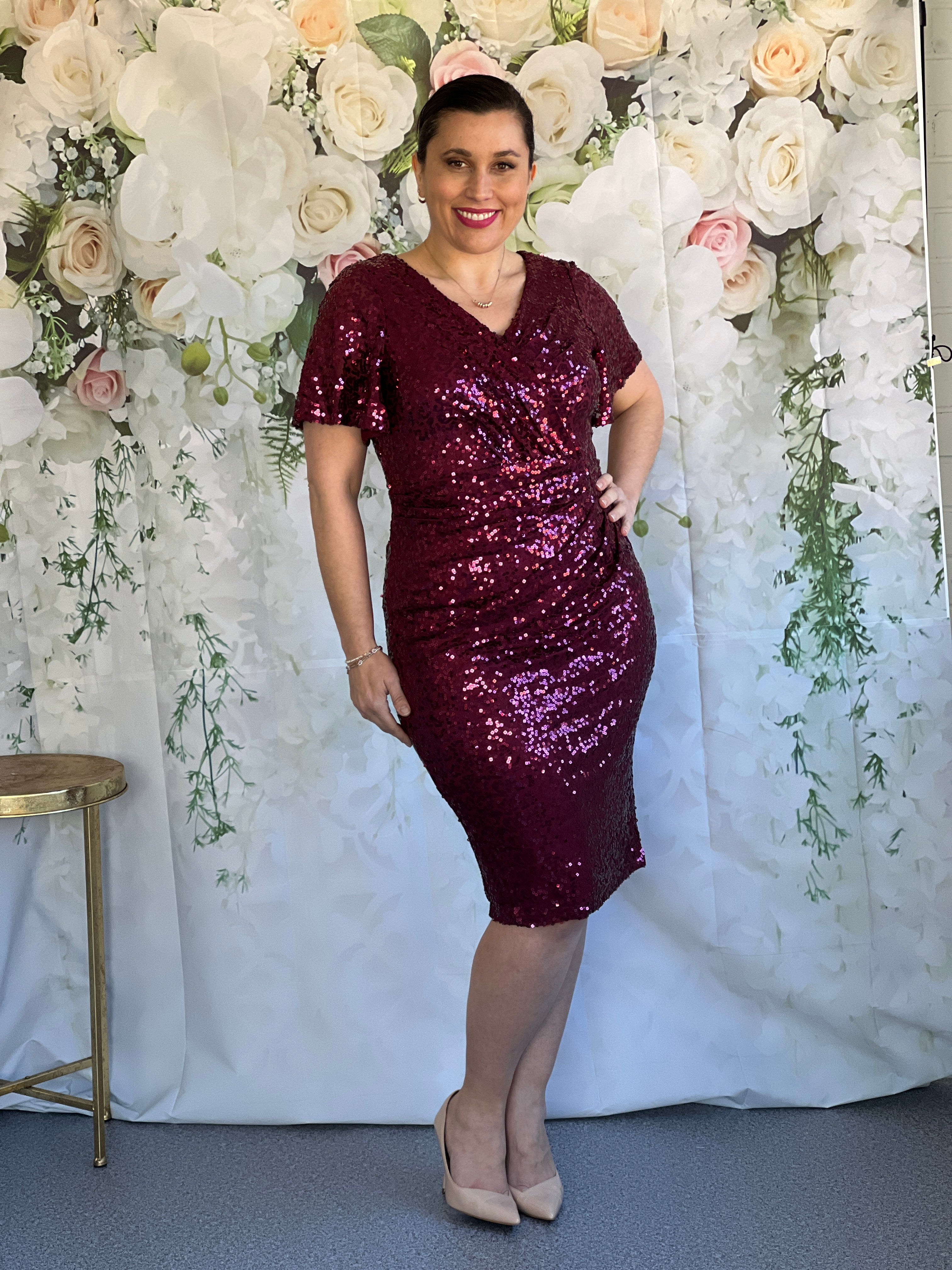 Burgundy sequin dress plus size best sale