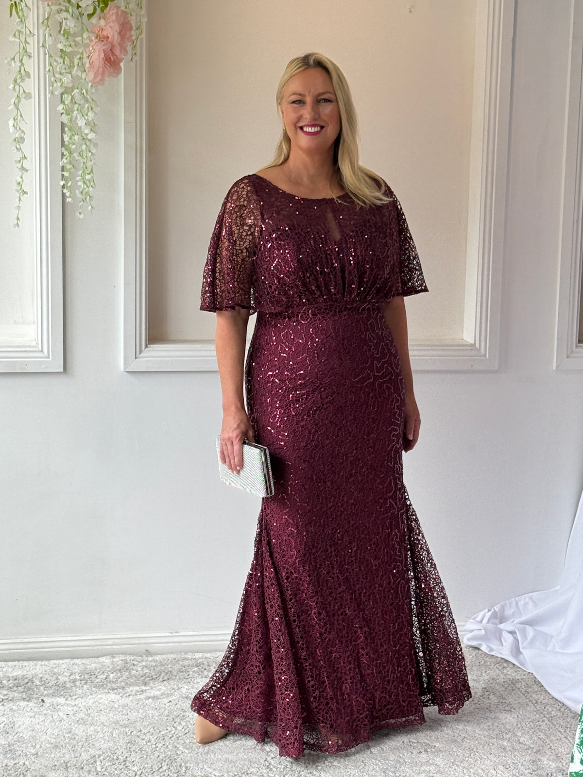 Payton Burgundy Sequin Evening Gown