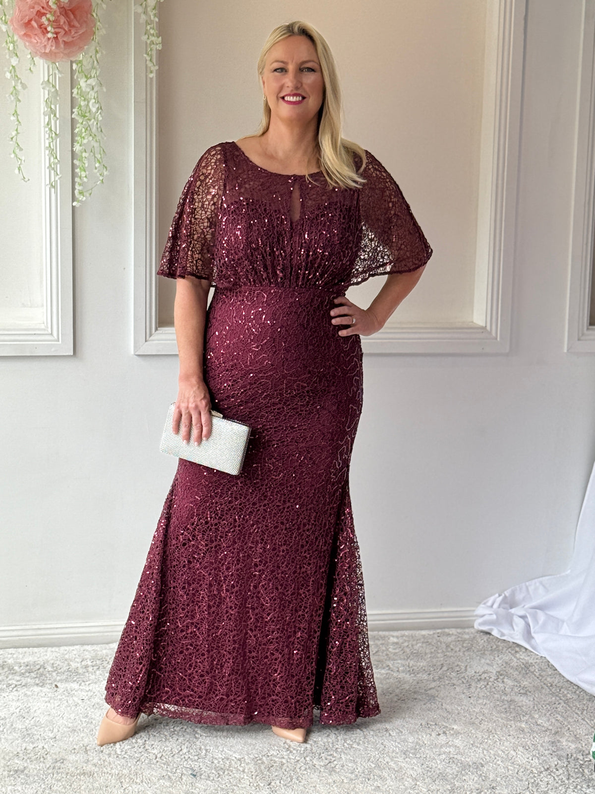 Payton Burgundy Sequin Evening Gown