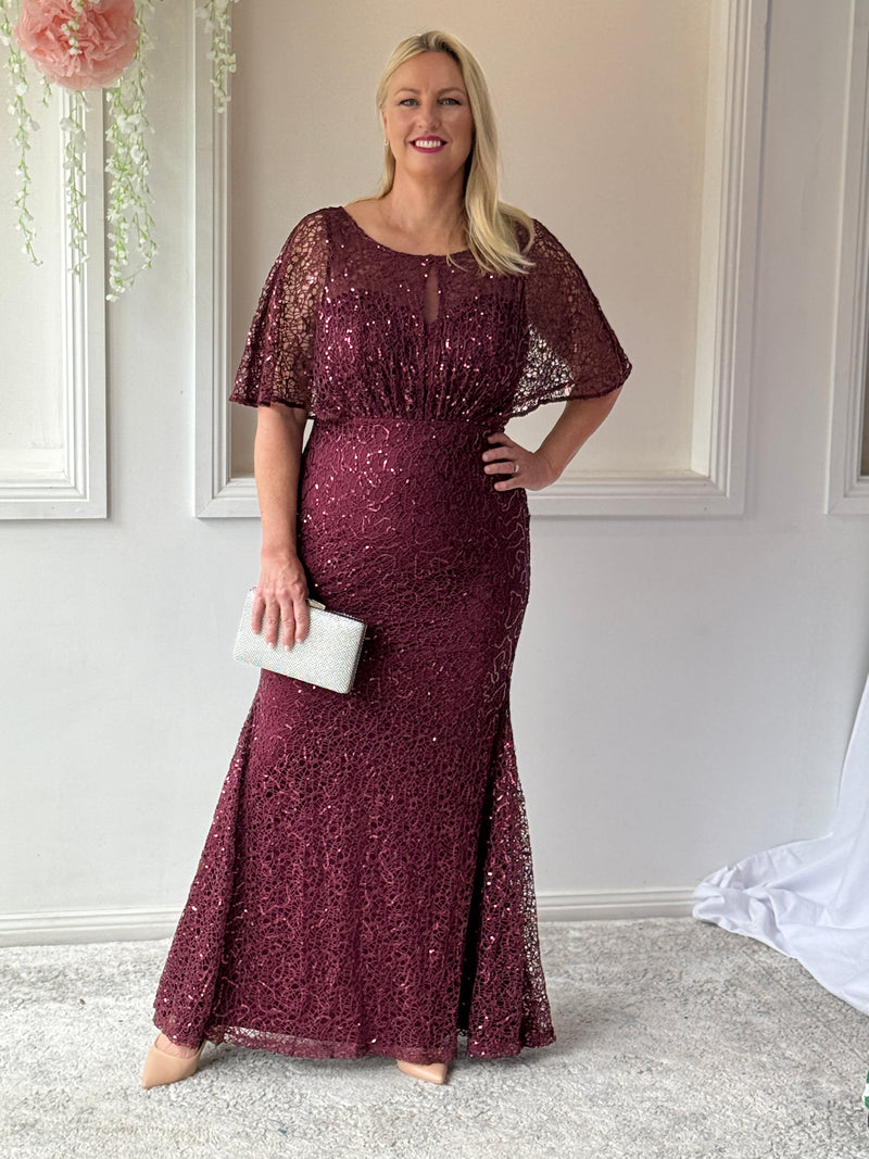 Payton Burgundy Sequin Evening Gown