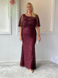 Payton Burgundy Sequin Evening Gown