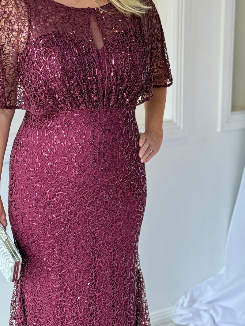 Payton Burgundy Sequin Evening Gown