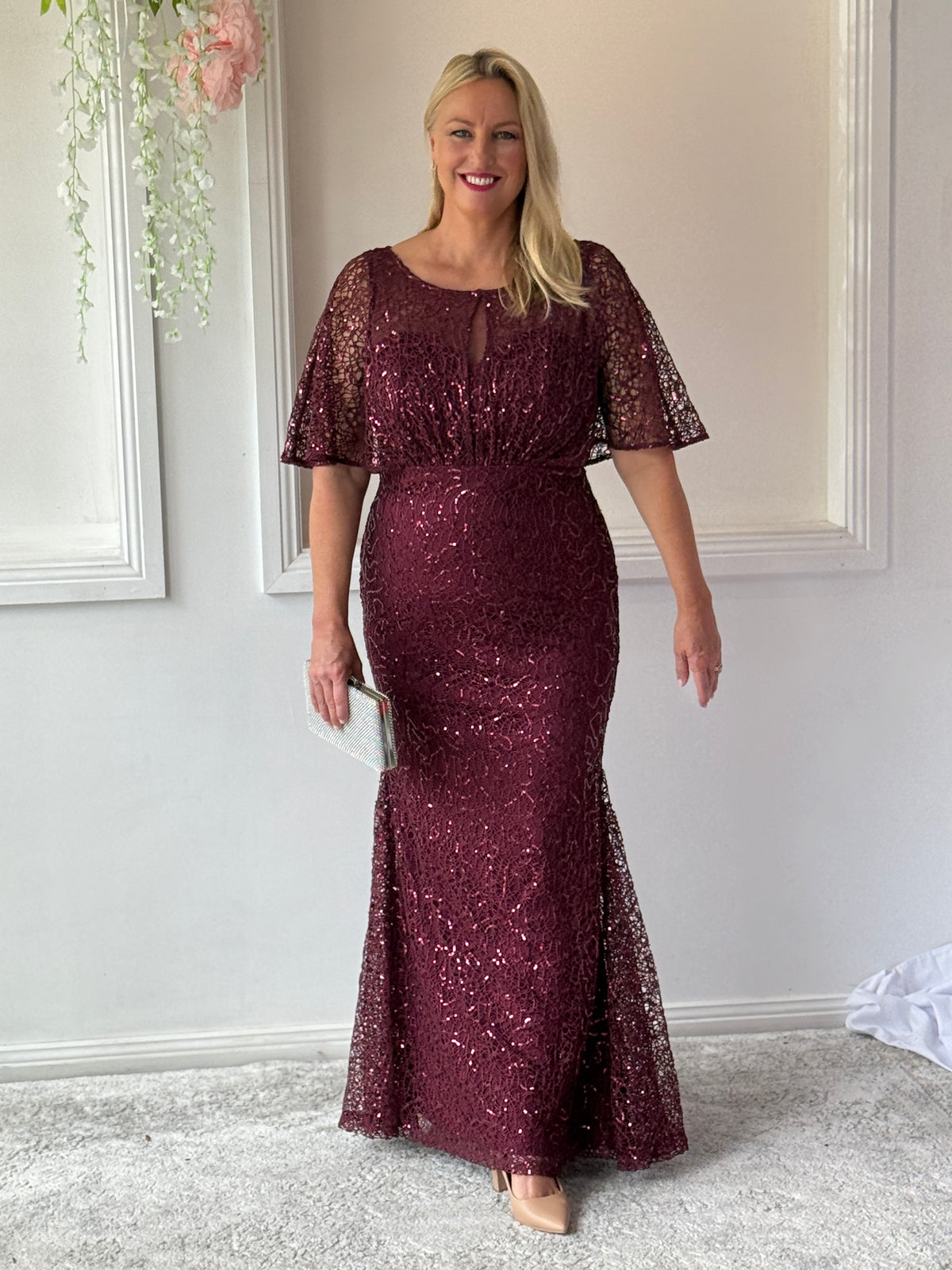 Payton Burgundy Sequin Evening Gown
