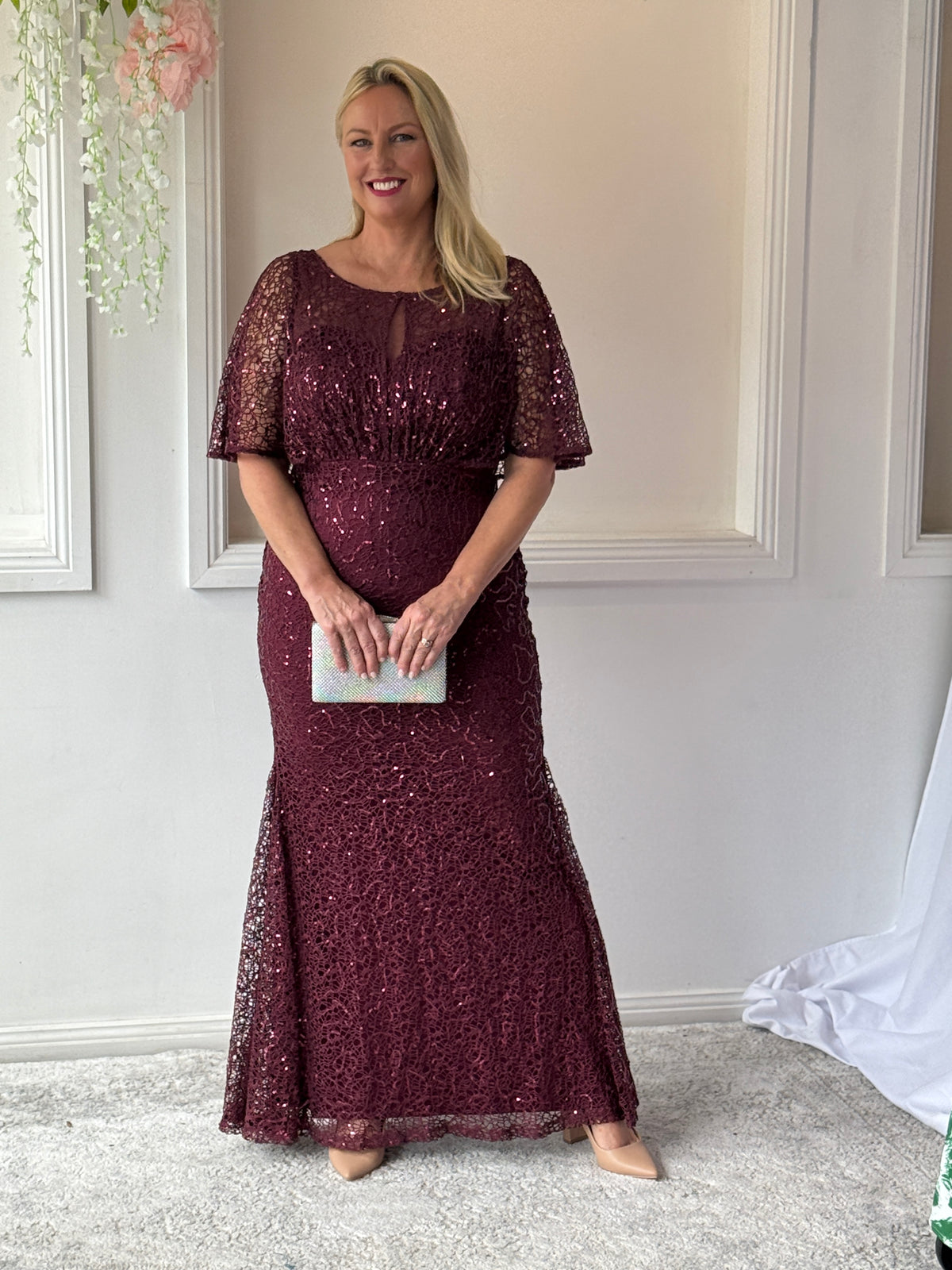 Payton Burgundy Sequin Evening Gown