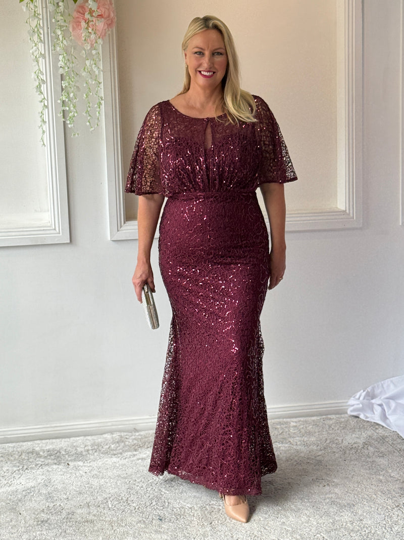Payton Burgundy Sequin Evening Gown