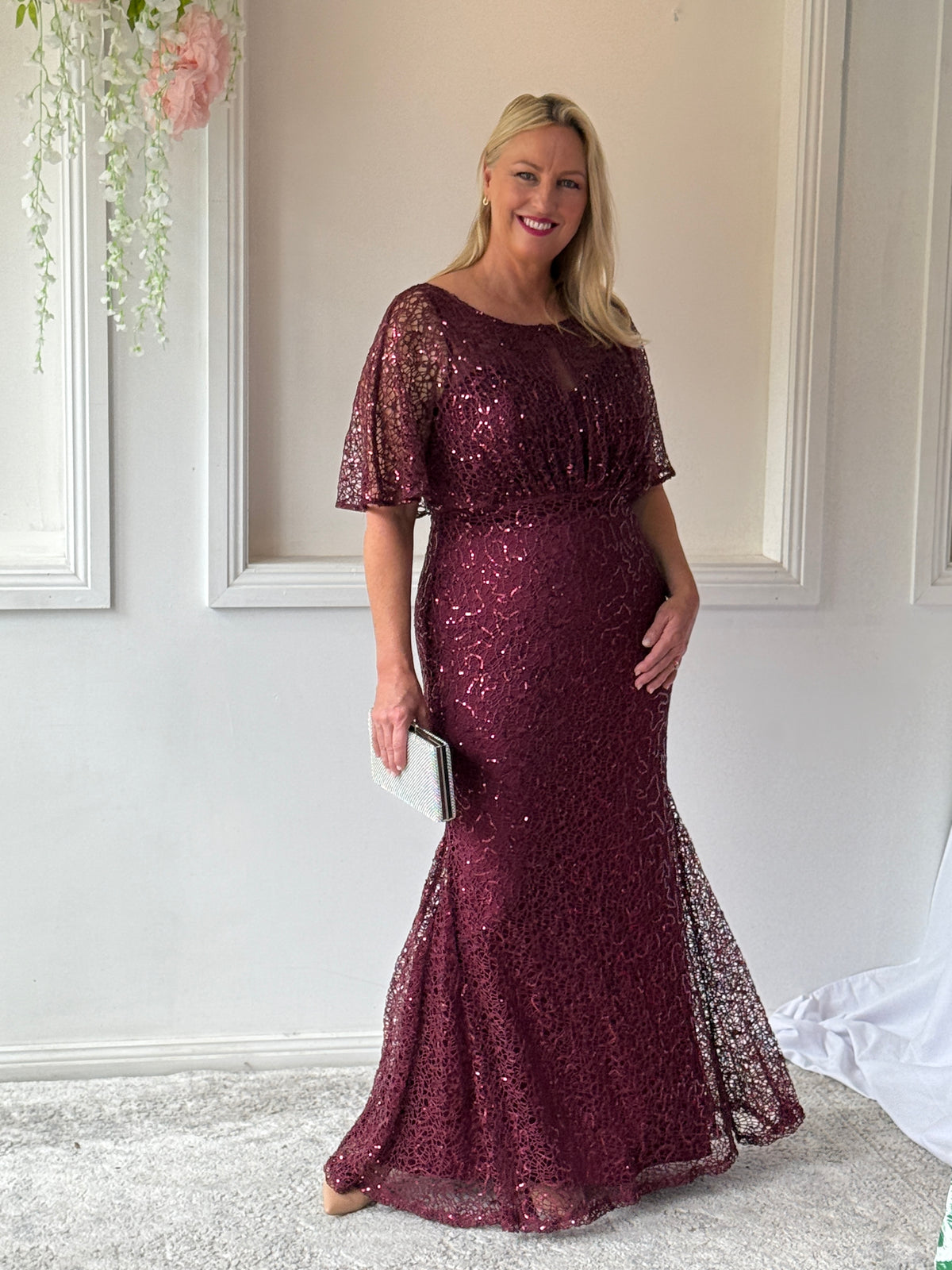 Payton Burgundy Sequin Evening Gown