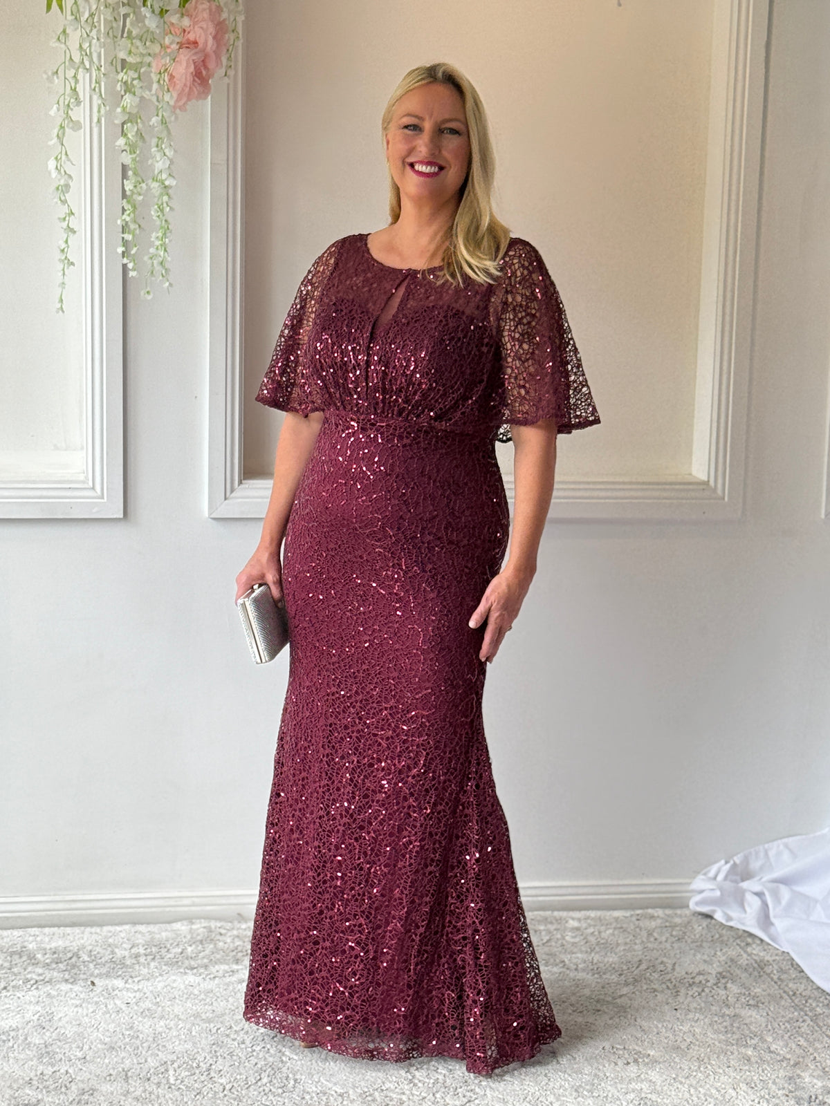 Payton Burgundy Sequin Evening Gown