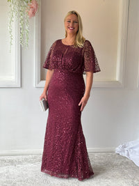 Payton Burgundy Sequin Evening Gown