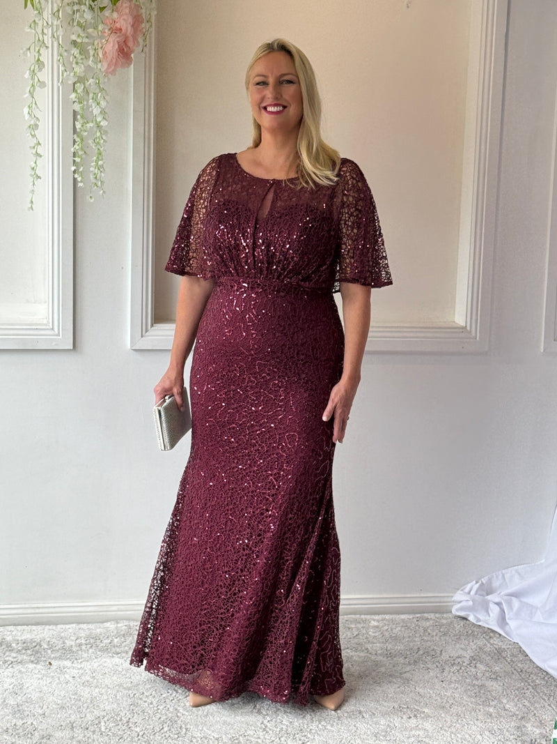 Payton Burgundy Sequin Evening Gown