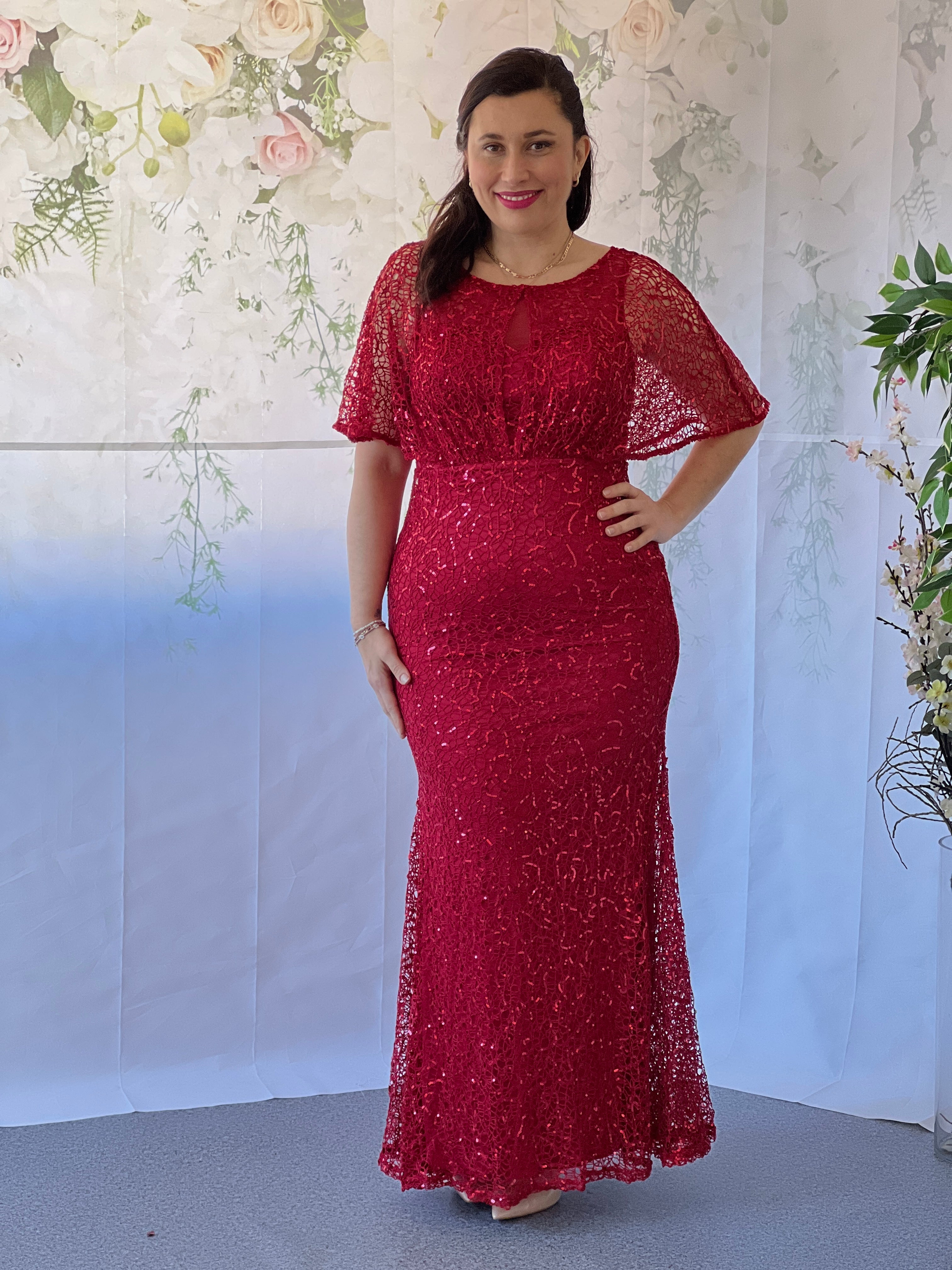 Sparkly Mermaid V Neck Dark Red Sequins Long Prom Dresses AB031502 –  Anniebride
