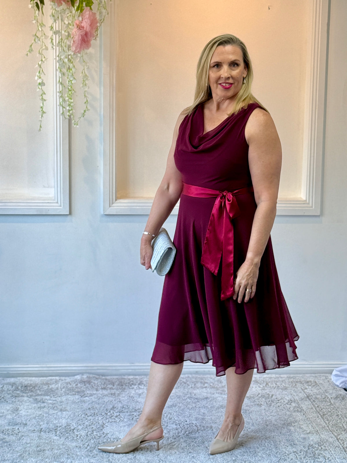 Pearl Burgundy Chiffon Dress