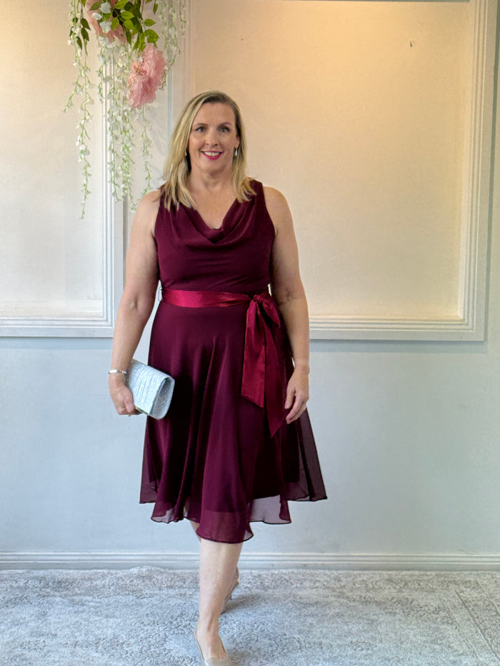 Pearl Burgundy Chiffon Dress