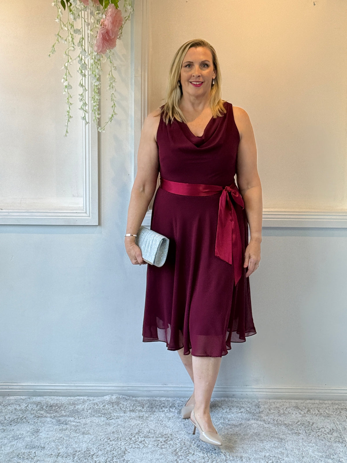 Pearl Burgundy Chiffon Dress