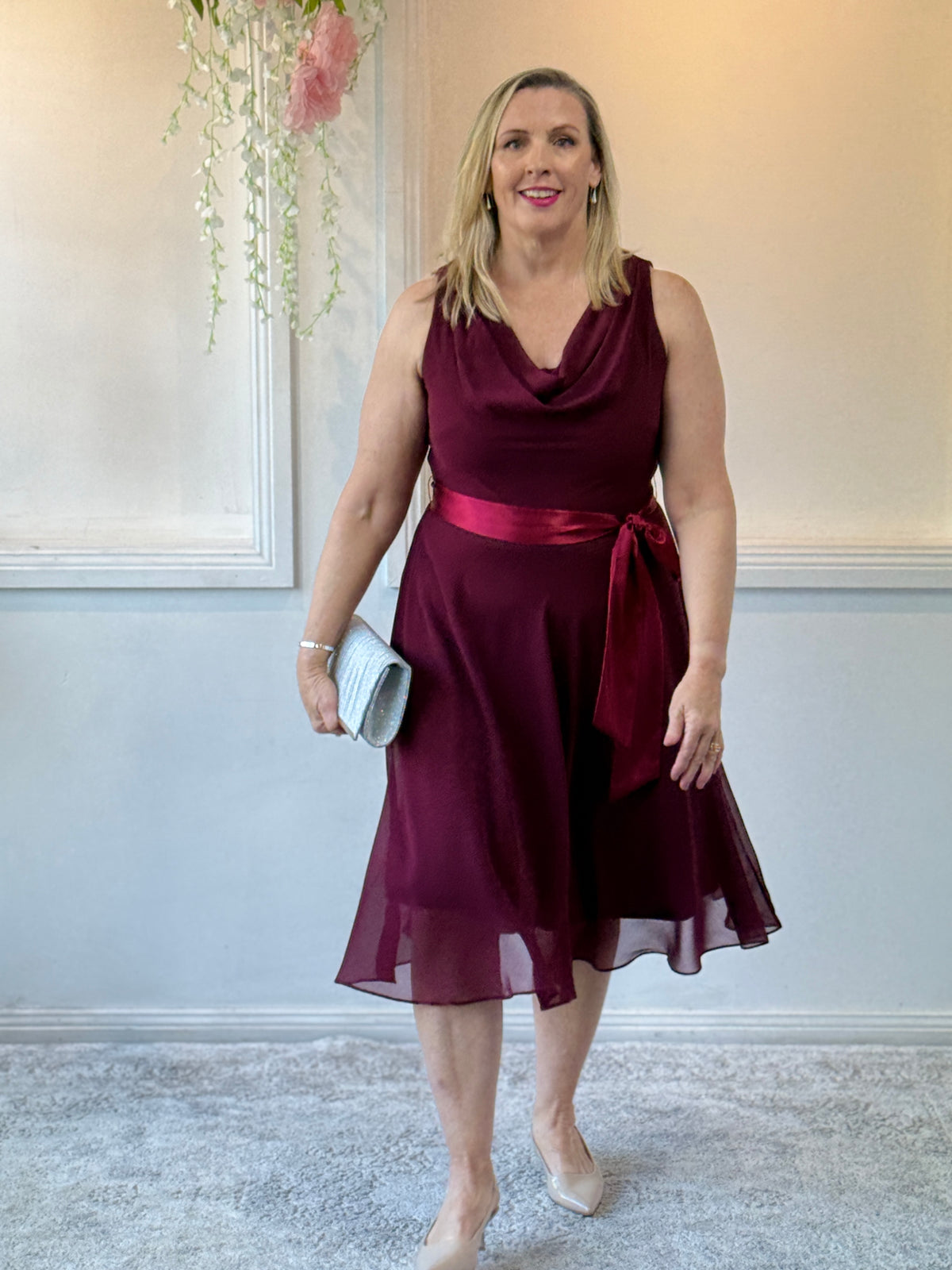 Pearl Burgundy Chiffon Dress