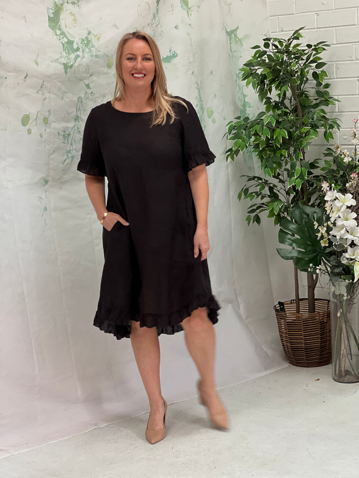 Quade Black Linen Dress