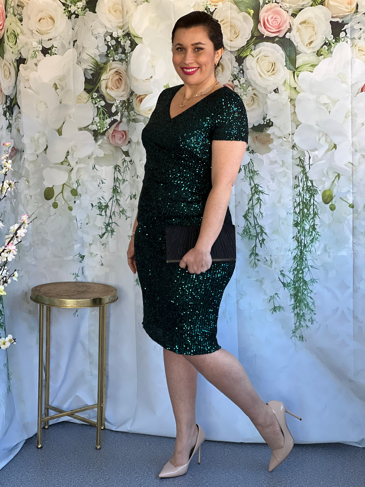 Quartez Emerald Sequin Dress
