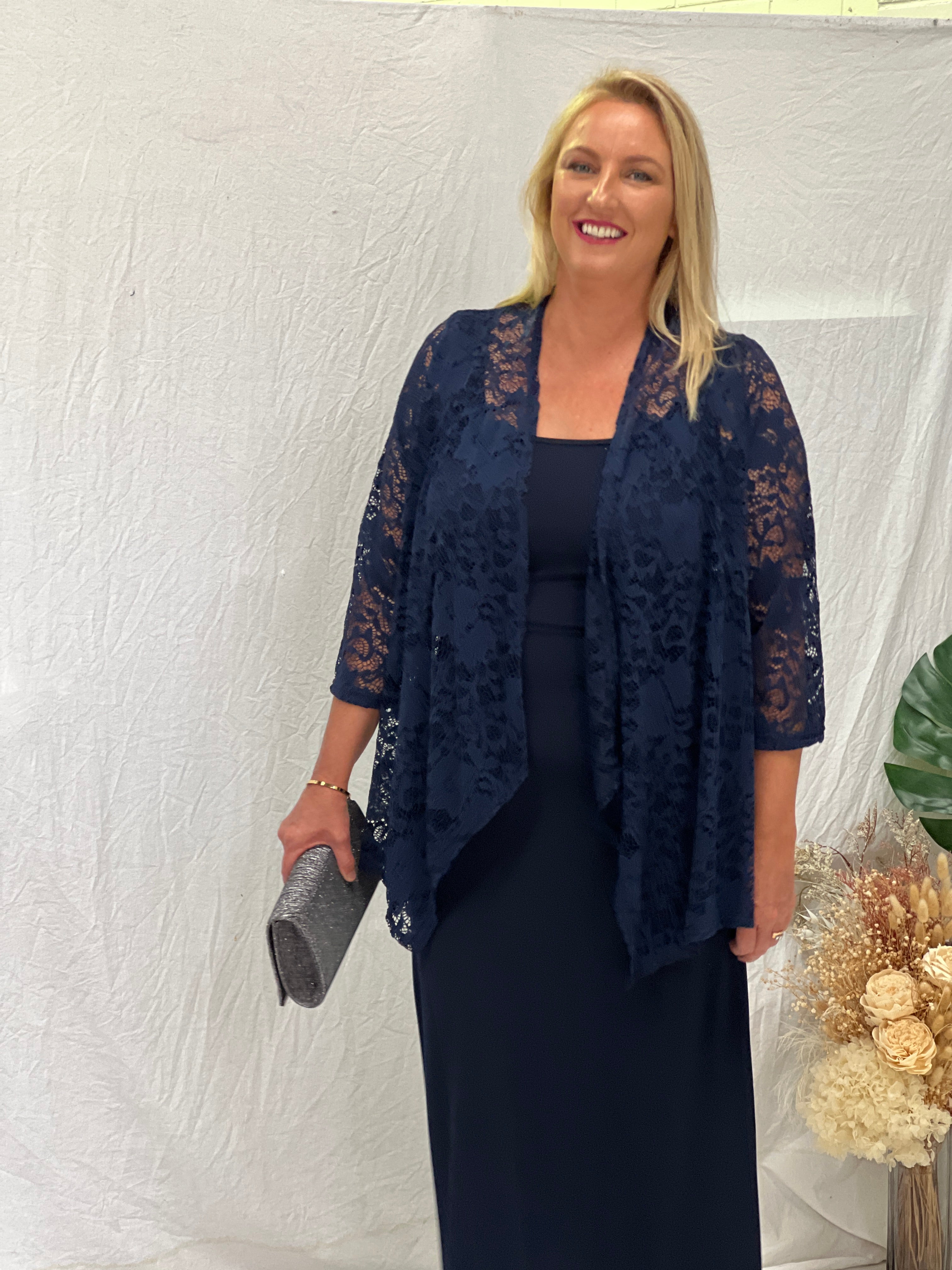 Queen Navy Lace Cardigan Dressxox