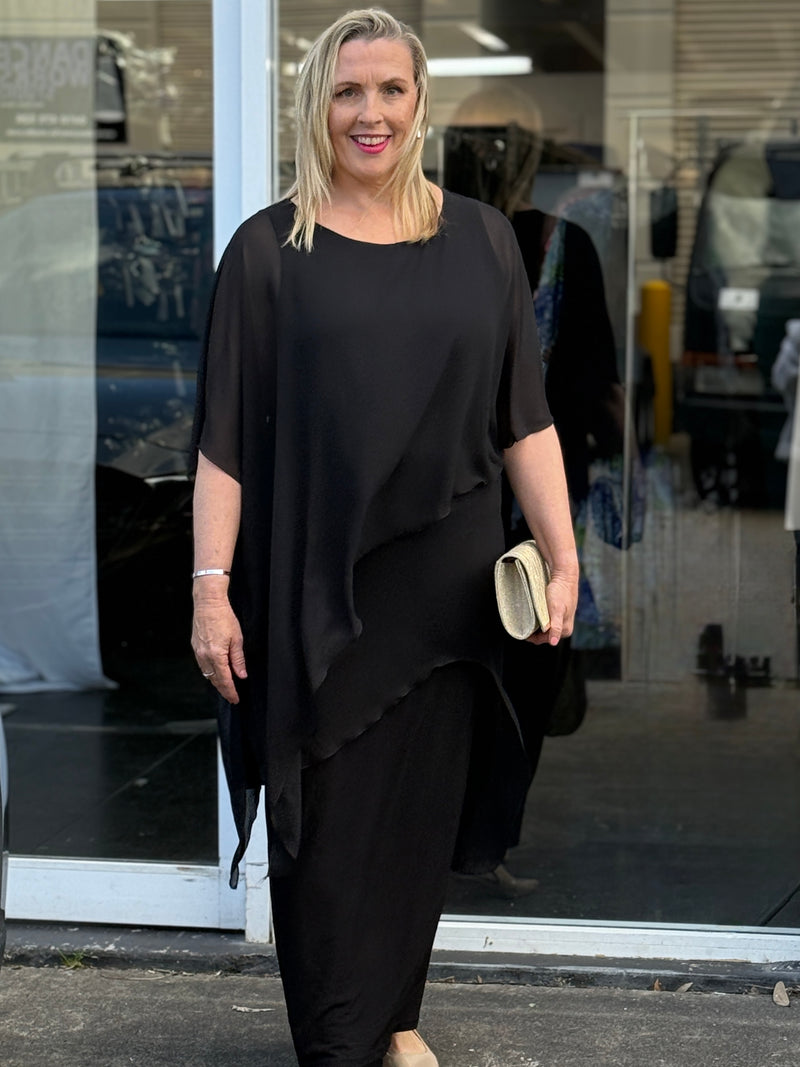 Quixie Black Evening Tunic Top