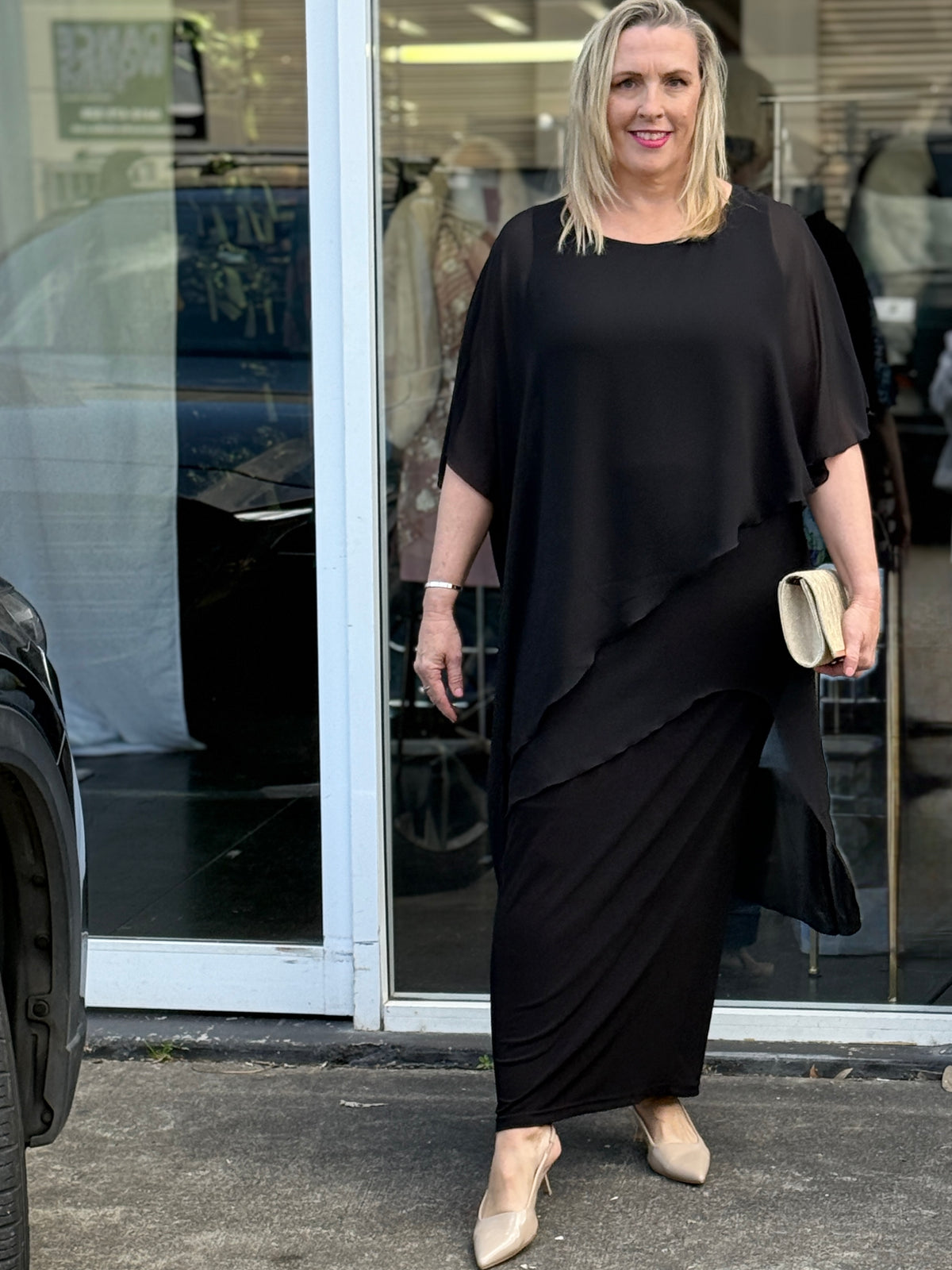 Quixie Black Evening Tunic Top