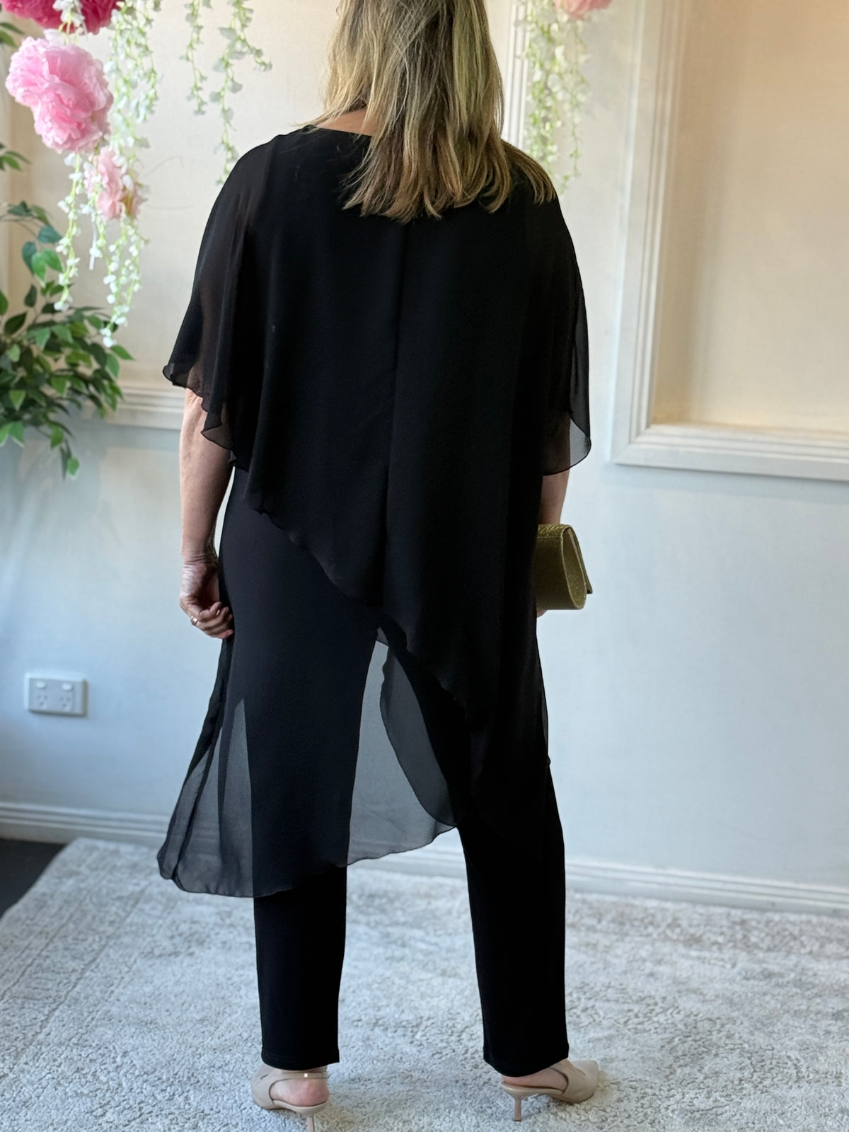Quixie Black Evening Tunic Top