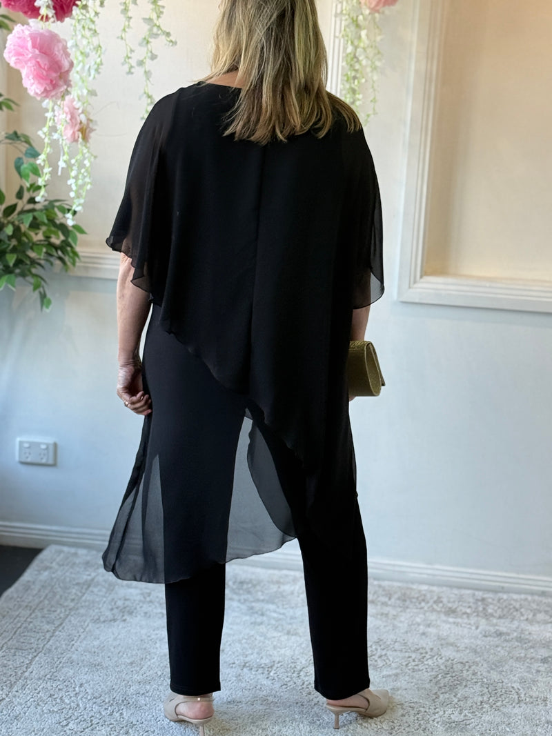 Quixie Black Evening Tunic Top
