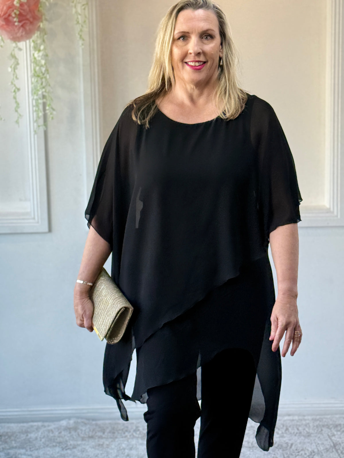Quixie Black Evening Tunic Top