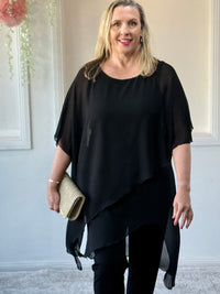 Quixie Black Evening Tunic Top