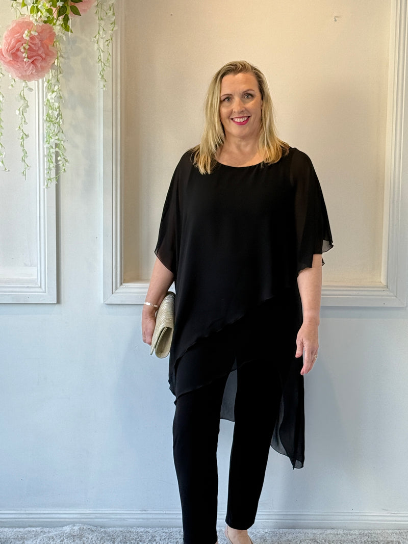 Quixie Black Evening Tunic Top