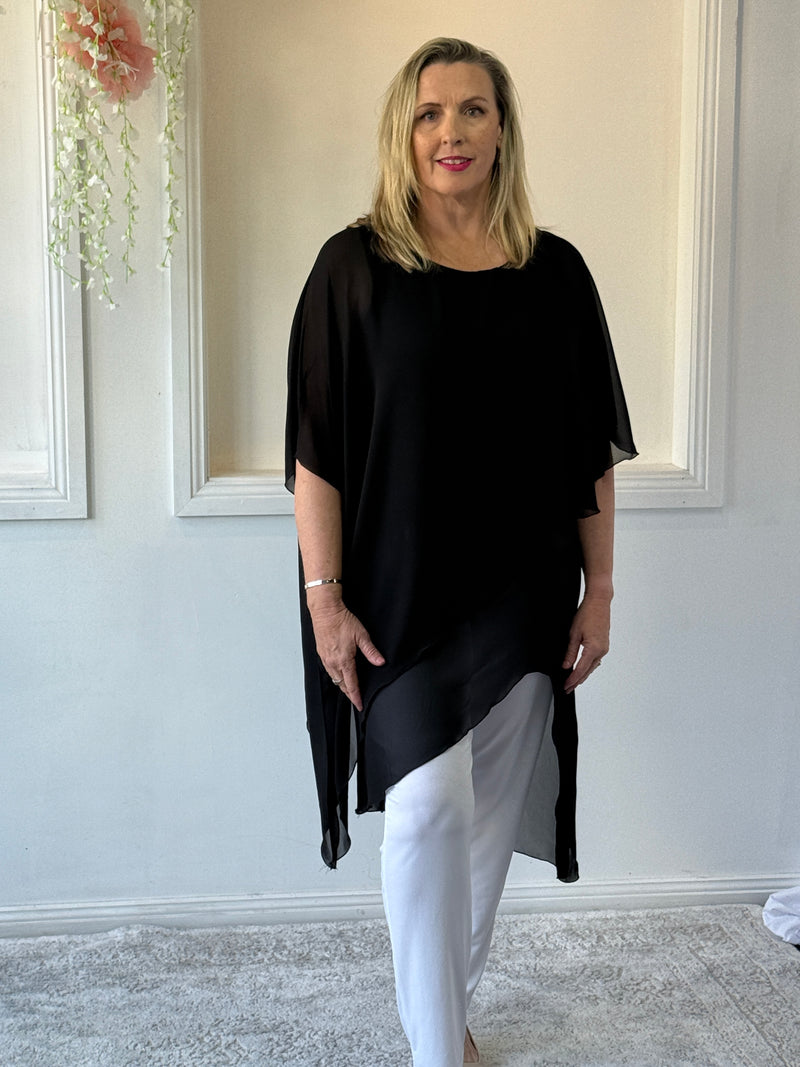 Quixie Black Evening Tunic Top
