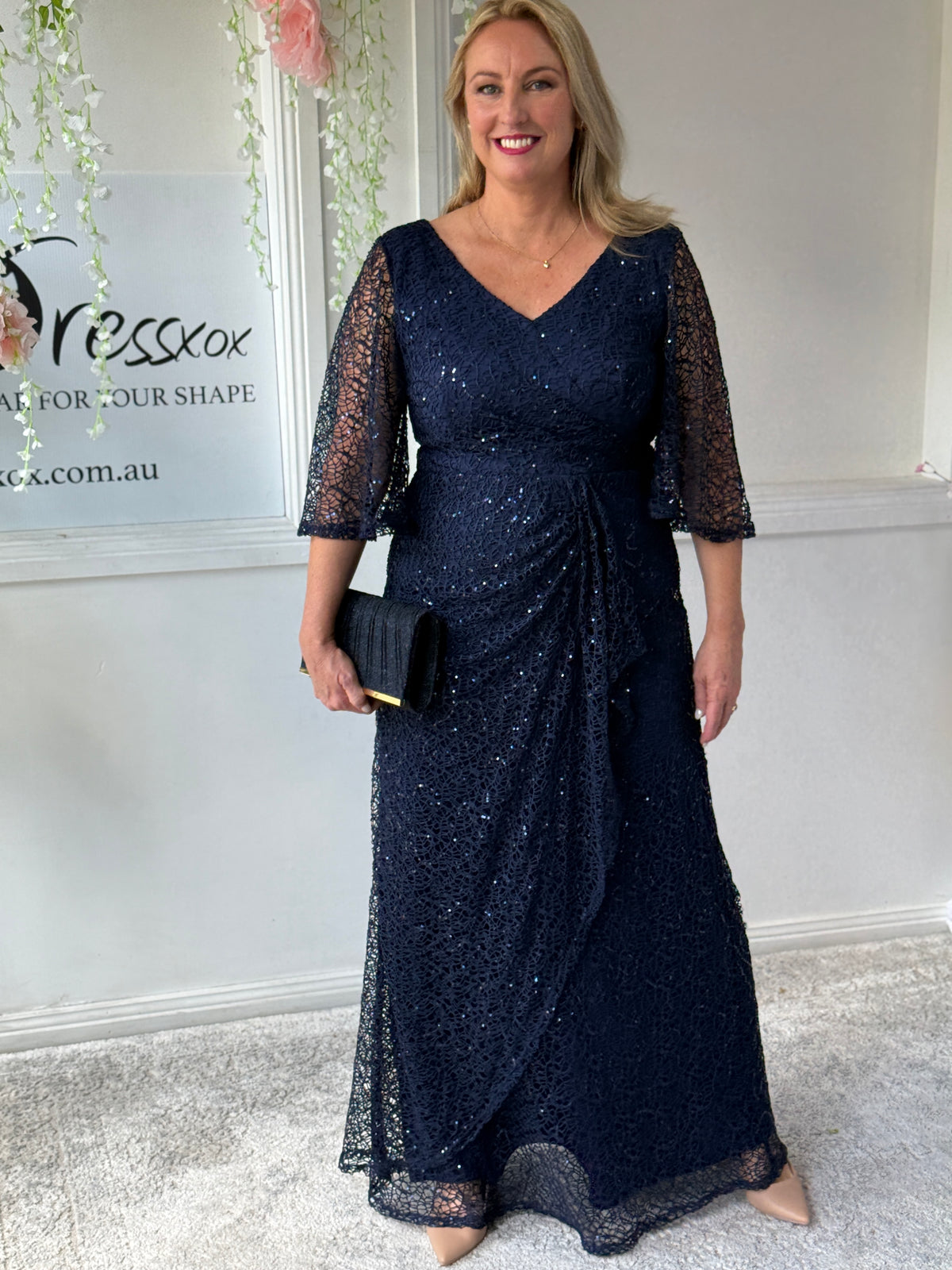 Quora Navy Sequin Gown
