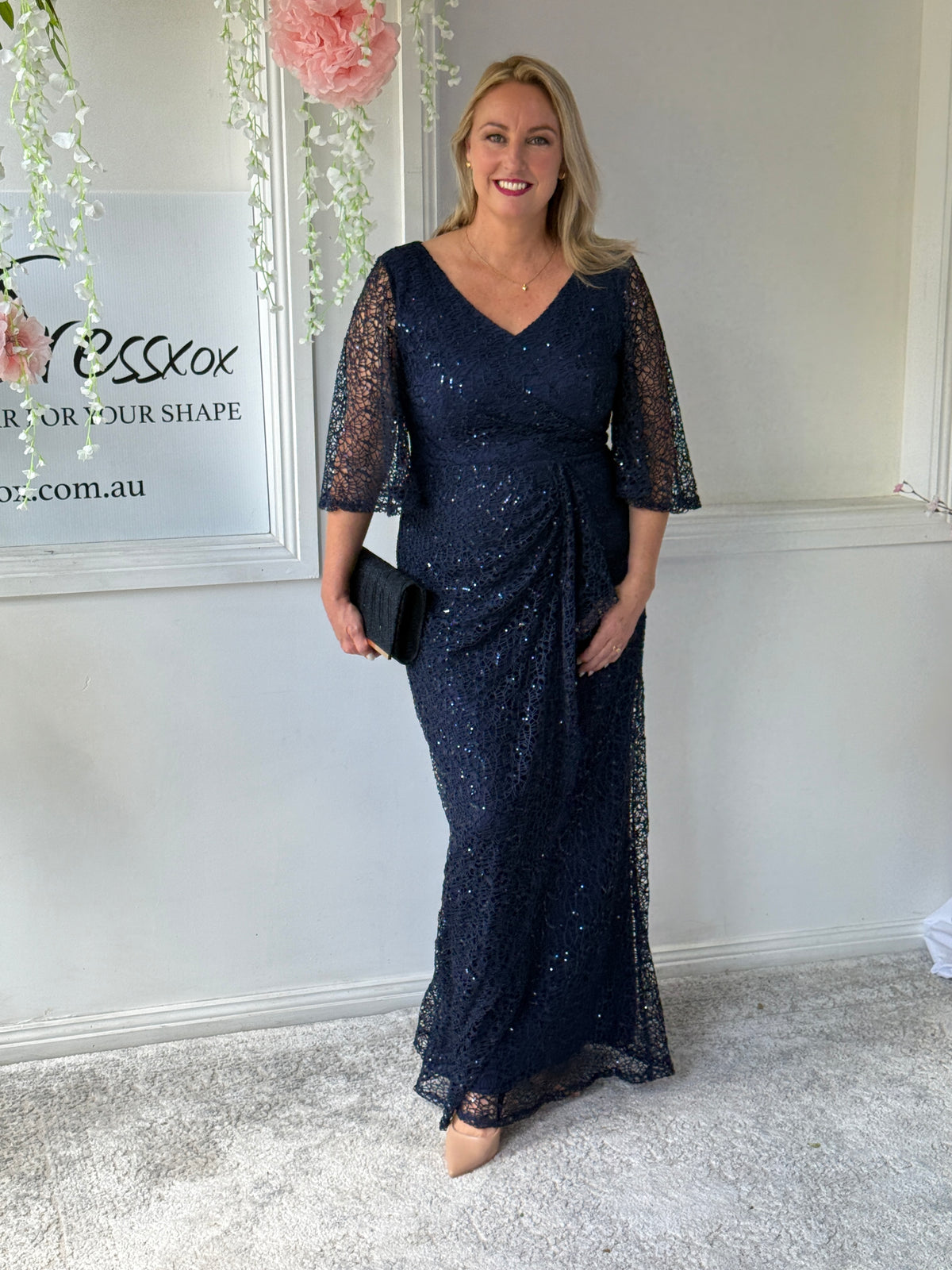 Quora Navy Sequin Gown