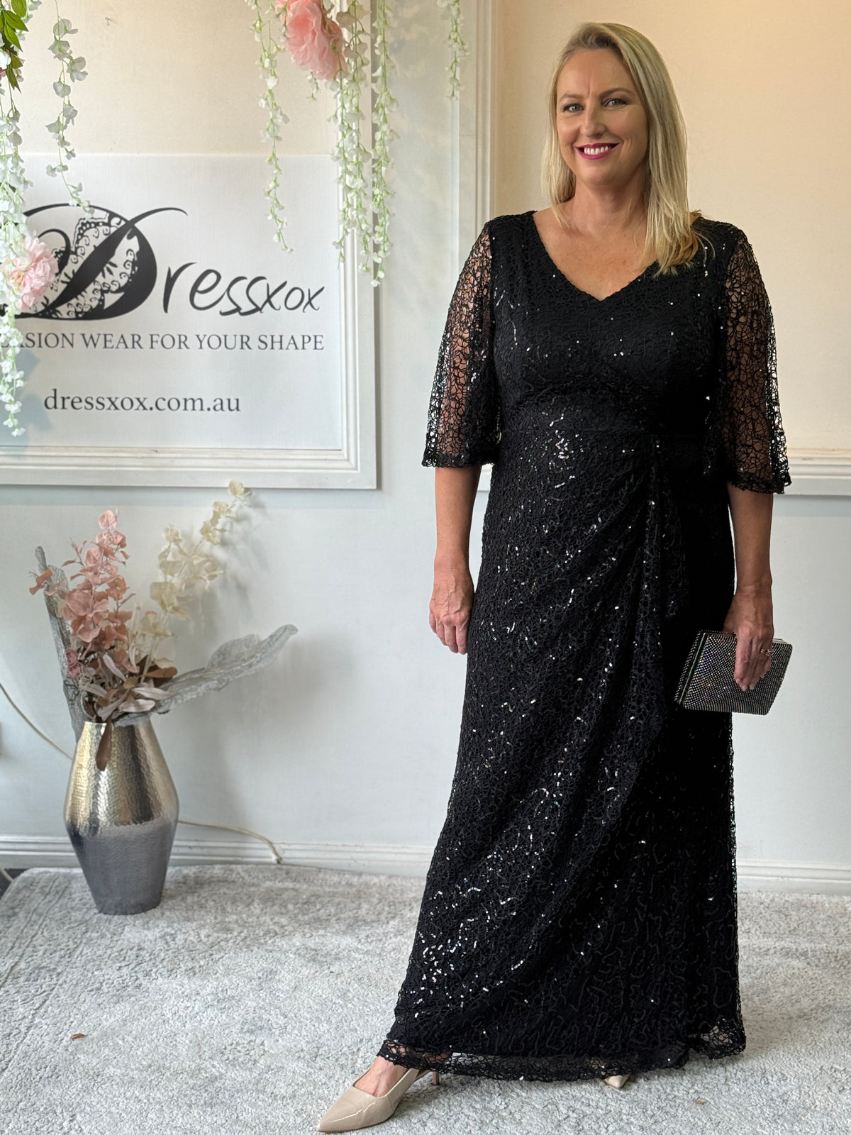 Quora Black Sequin Gown