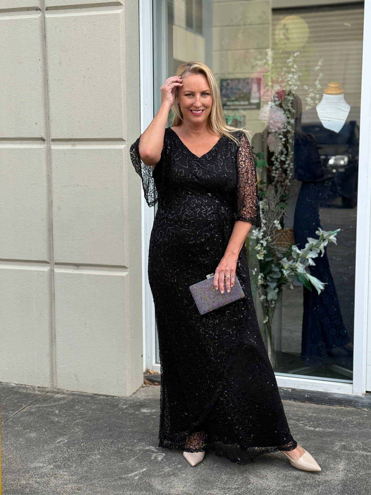 Quora Black Sequin Gown