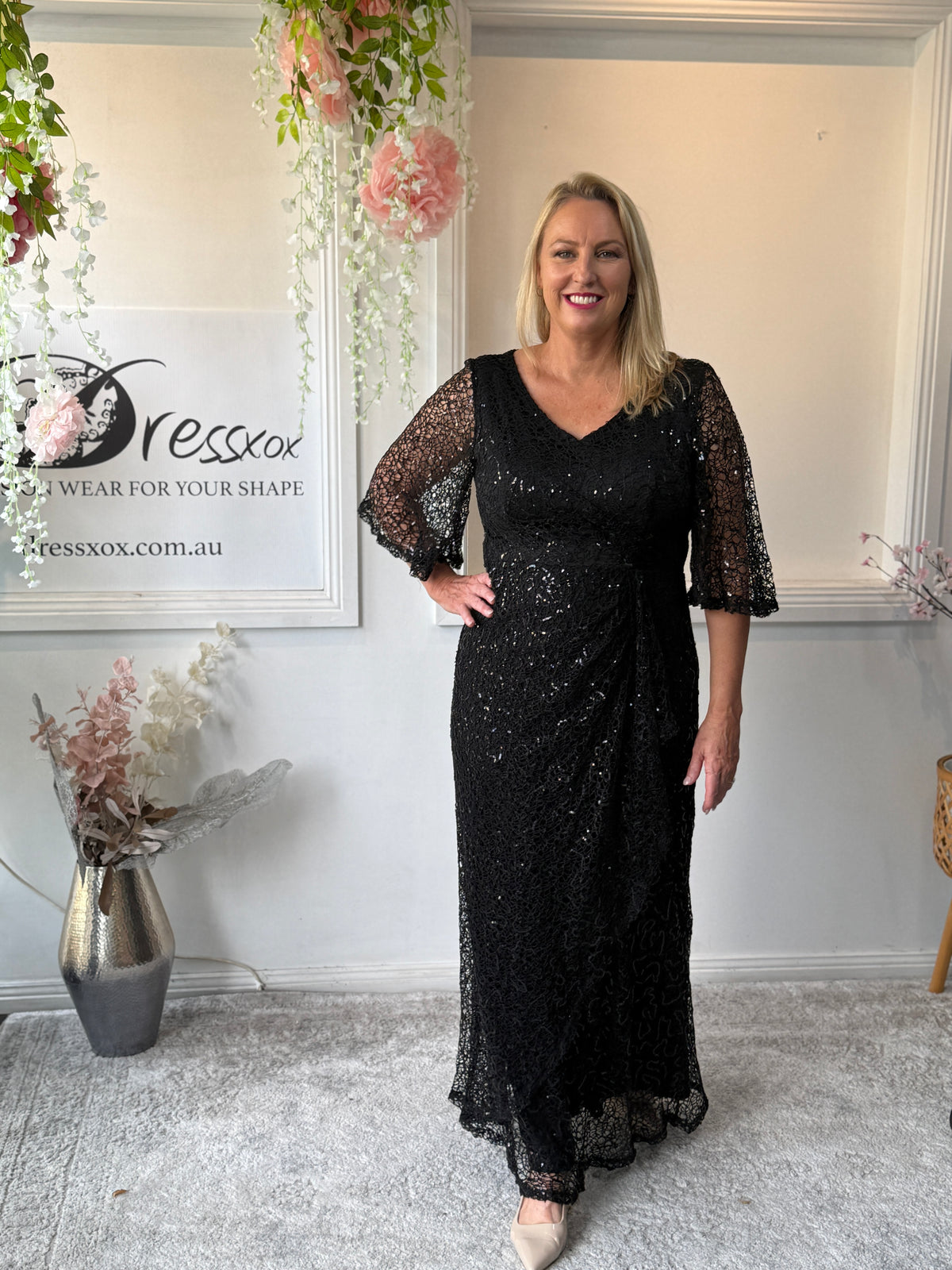 Quora Black Sequin Gown