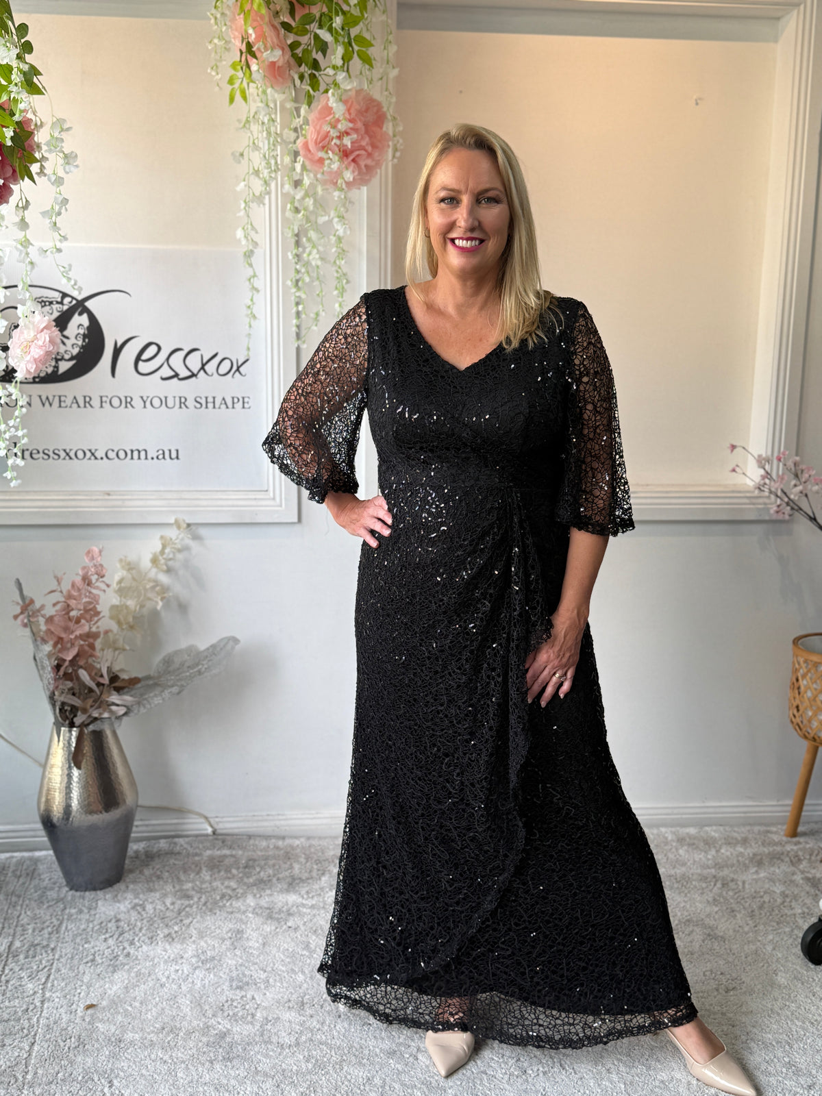Quora Black Sequin Gown