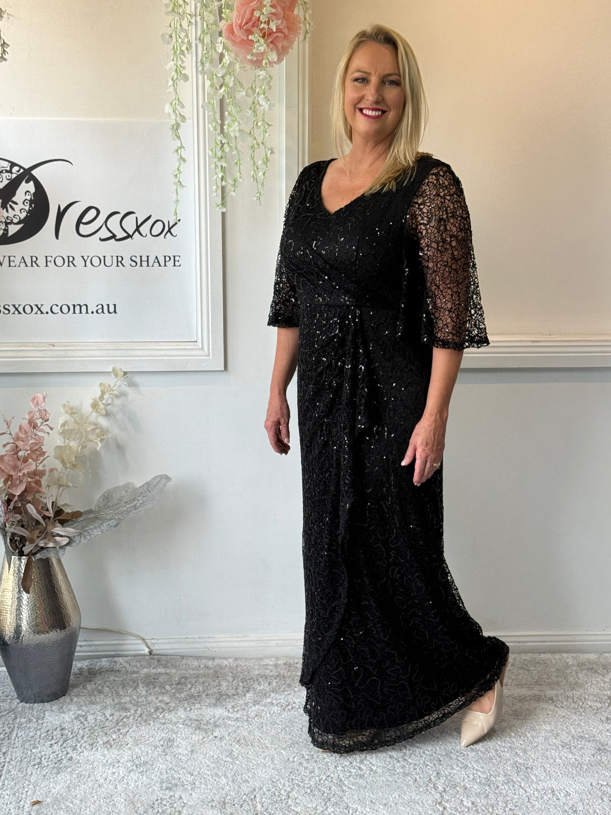 Quora Black Sequin Gown