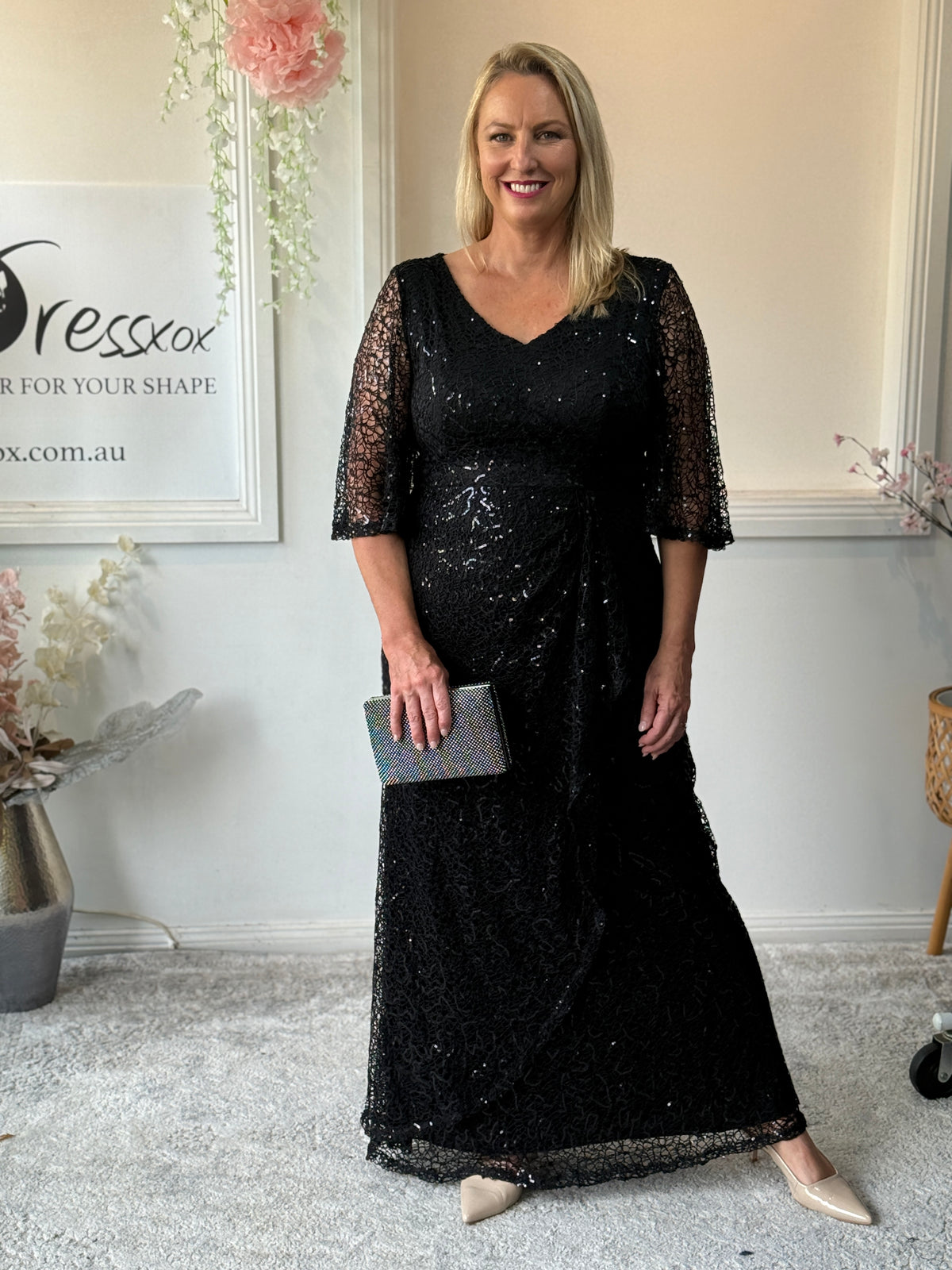 Quora Black Sequin Gown