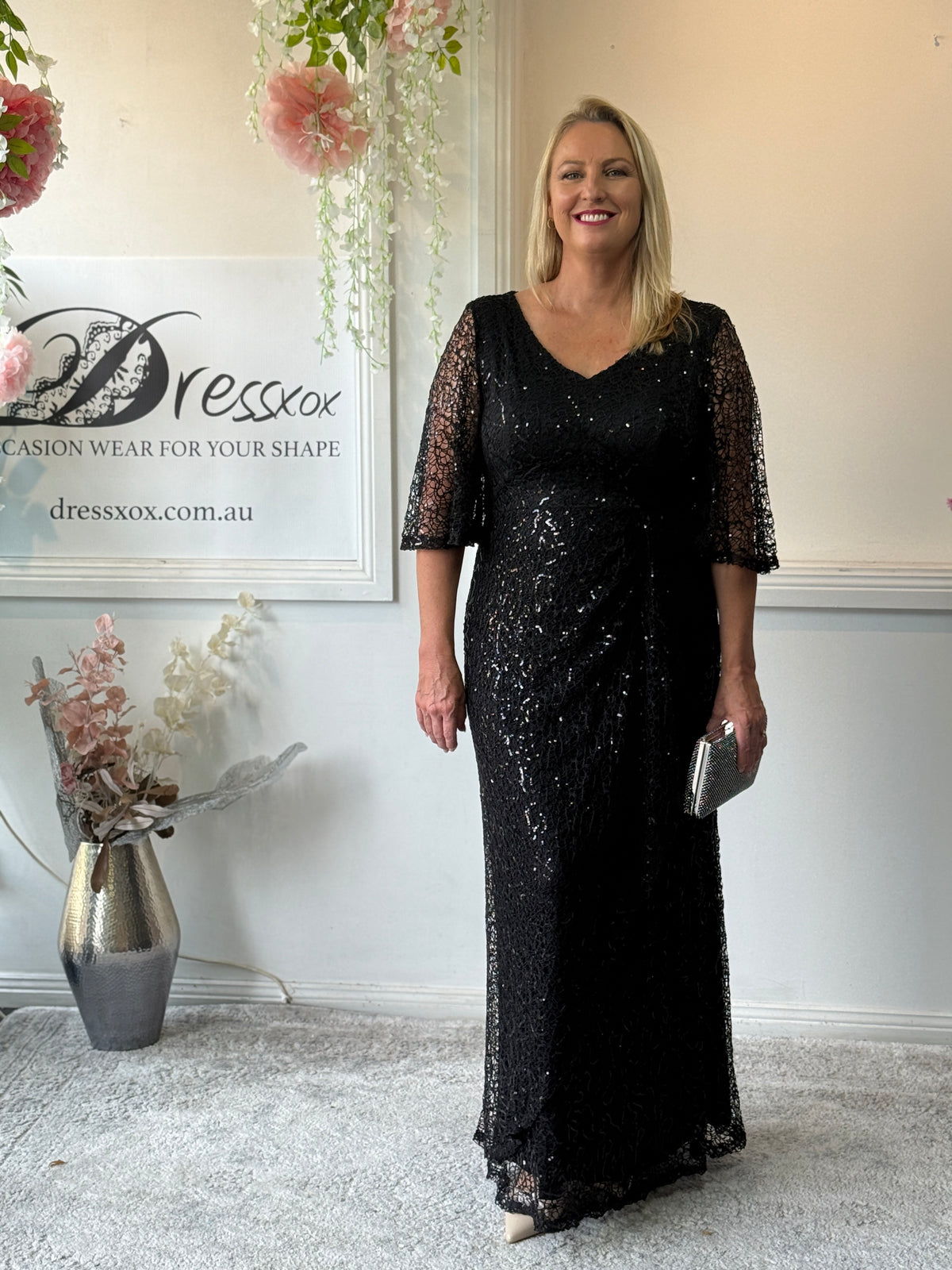 Quora Black Sequin Gown
